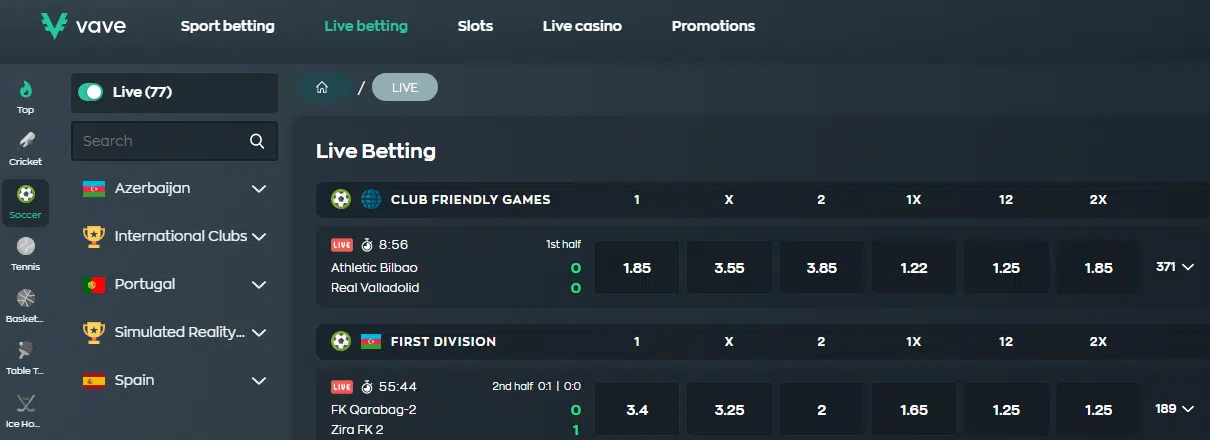 Vave Live Sports Betting
